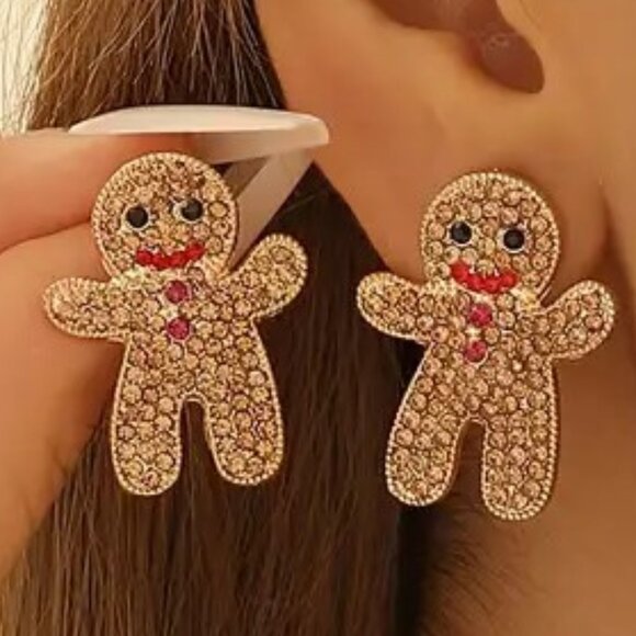 NWT Gingerbread Man Rhinestone Earrings - Picture 1 of 4